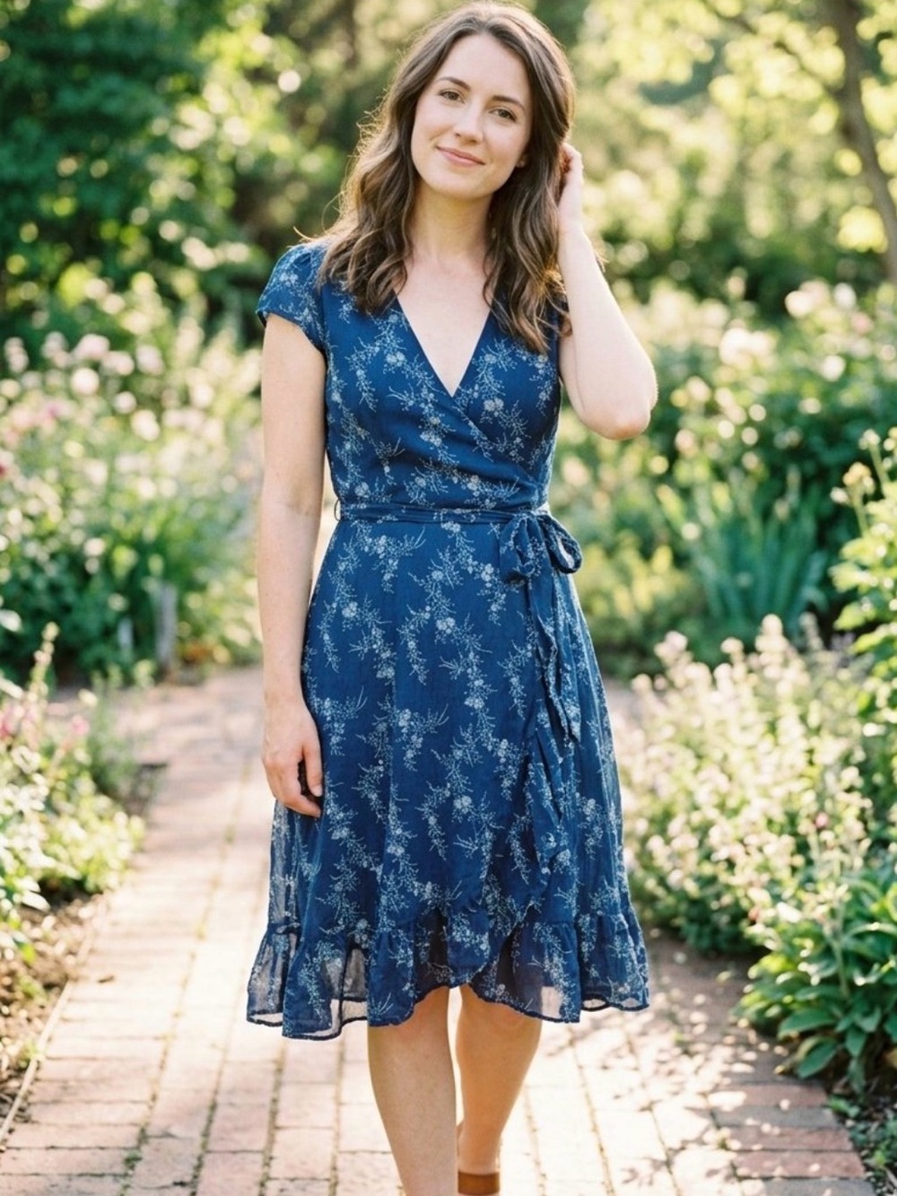 Polo Ralph Lauren Floral Wrap Dress Indigo Blue Ruffle Short Sleeves Size 2